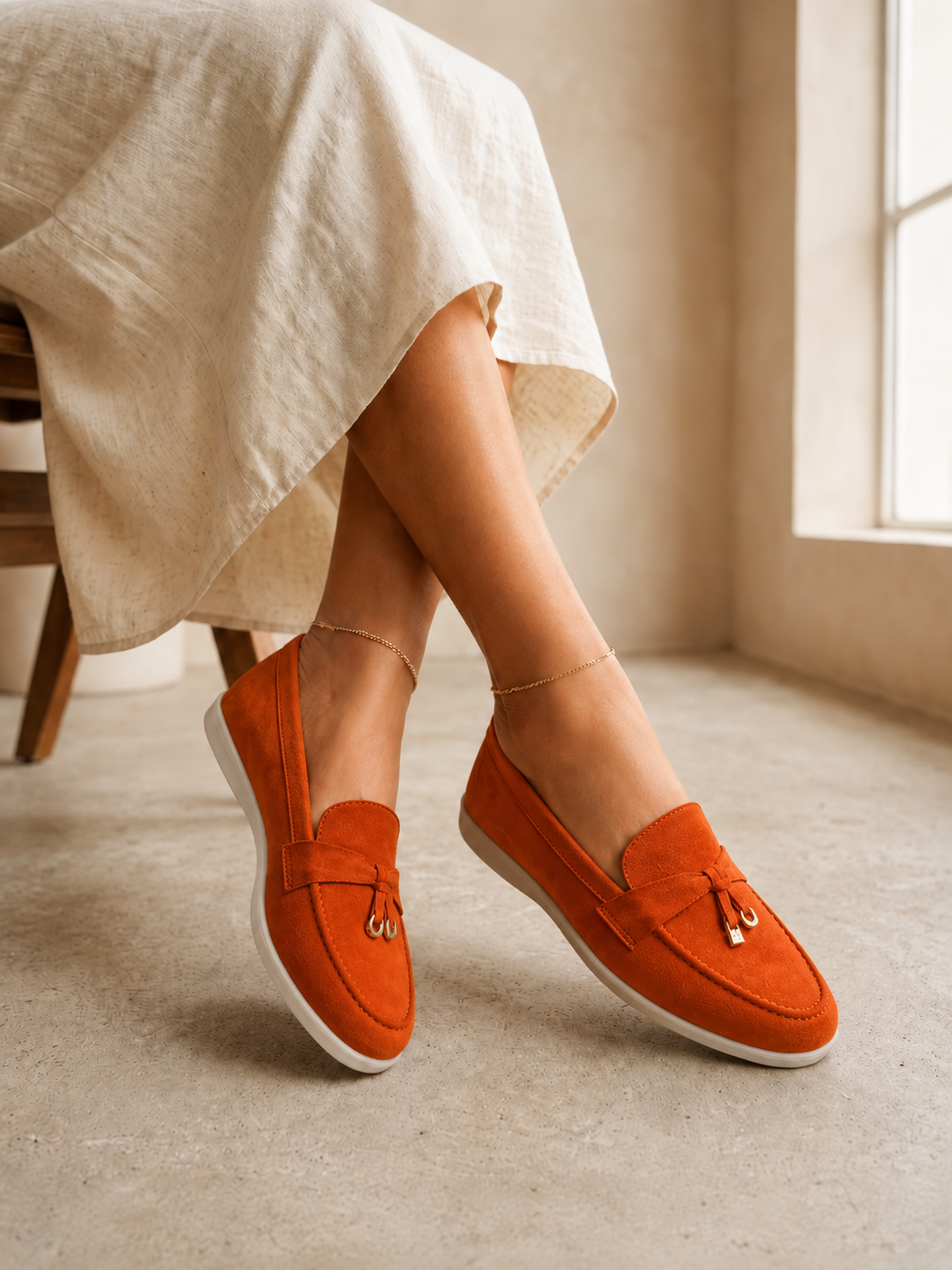 Mocassin en Orange à semelle confortable
