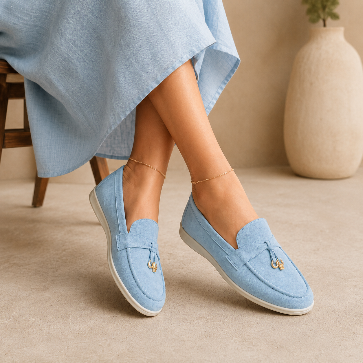Mocassin Bleu claire à semelle confortable