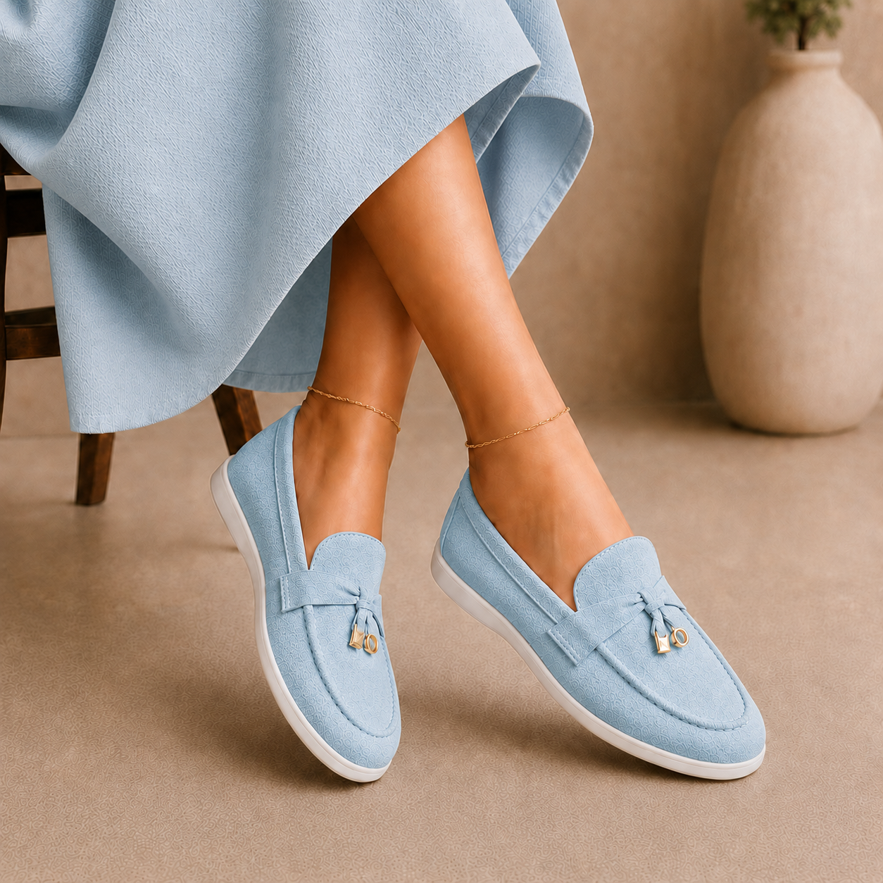 Mocassin Bleu claire à semelle confortable