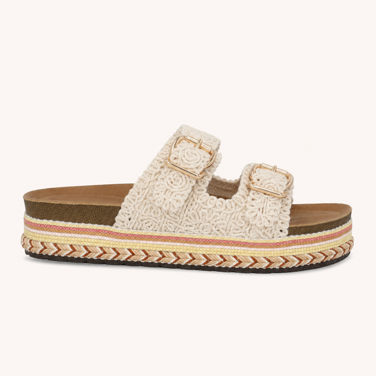 Sandales Beige à Semelle Plateforme Tressée